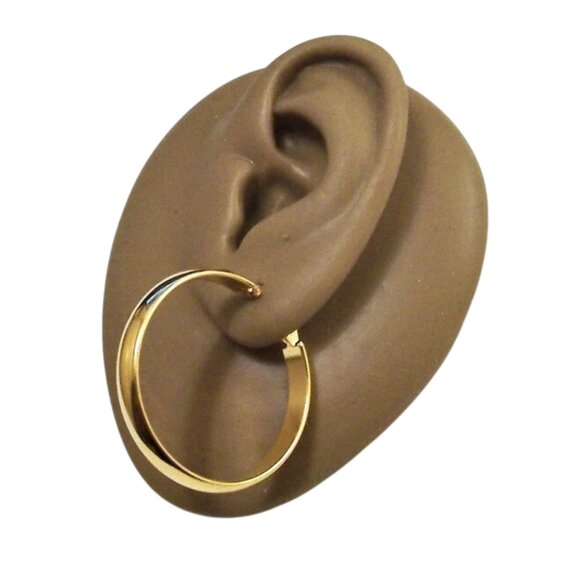 1 1/8" Monet Wedding Band Hoop Pierced Stud Earrings Gold Vintage Polished Rings - Picture 4 of 5